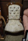 VICTORIAN OAK FRAMED BUTTON BACK CHAIR