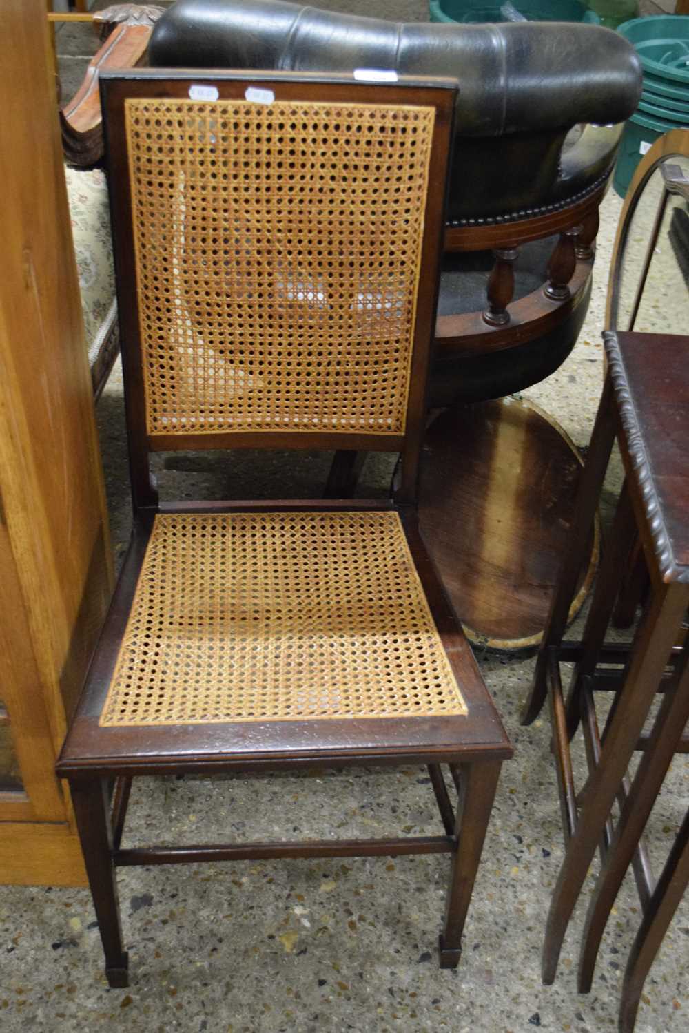 SMALL EDWARDIAN CANE SEATED AND BACKED BEDROOM CHAIR