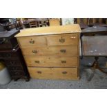 LATE 19TH/EARLY 20TH CENTURY STAINED PINE FIVE-DRAWER CHEST WITH BRASS HANDLES, 106CM WIDE