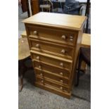 NARROW MODERN PINE SIX DRAWER CHEST, 61CM WIDE