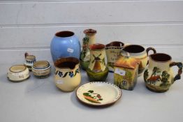 QUANTITY OF TORQUAY POTTERY DECORATED VASES, JUGS, CONDIMENT POT ETC