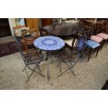 TILE TOP PATIO TABLE AND PAIR OF FOLDING CHAIRS