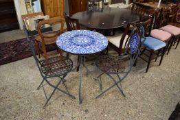 TILE TOP PATIO TABLE AND PAIR OF FOLDING CHAIRS