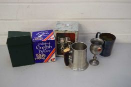 COLLECTION OF PEWTER TANKARDS AND GOBLETS