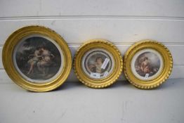 THREE CLASSICAL PRINTS SET IN CIRCULAR GILT FRAMES