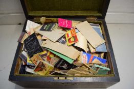 19TH CENTURY MAHOGANY BOX CONTAINING A RANGE OF VARIOUS MATCHBOX LABELS