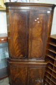 REPRODUCTION MAHOGANY VENEERED FLOOR STANDING FOUR DOOR CORNER CABINET, 174CM HIGH