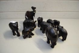 COLLECTION OF SMALL EBONY ELEPHANTS