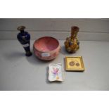 MIXED LOT COMPRISING A SMALL DOULTON STONEWARE BALUSTER VASE, A WARDLE PINK GLAZED BOWL, A CROWN