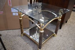 MODERN METAL FRAMED AND GLASS TOPPED COFFEE TABLE, 63CM WIDE