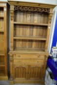 MODERN PINE DRESSER CABINET WITH SHELVED TOP SECTION AND A BASE WITH TWO DRAWERS AND TWO DOORS,