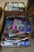 BOX OF MIXED BOOKS, PLASTIC WALLETS, CDS ETC