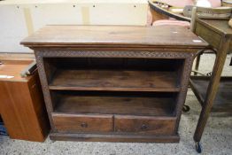 MODERN INDIAN HARDWOOD BOOKCASE CABINET WITH TWO DRAWERS TO BASE, 90CM WIDE