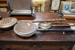 MIXED LOT OF THREE VARIOUS COPPER AND BRASS BED WARMING PANS