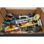 BOX OF VARIOUS CORGI AND OTHER DIE-CAST VEHICLES, DINKY SUPERTOYS TANKS, A DINKY MAJOR CARRIMORE CAR