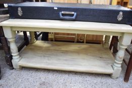 STAINED PINE TWO TIER COFFEE TABLE, 101CM WIDE