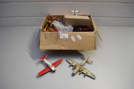 BOX OF VARIOUS DIE-CAST TOYS TO INCLUDE CORGI BASIL BRUSH CAR, DINKY TOYS PLANE, AND MANY OTHERS