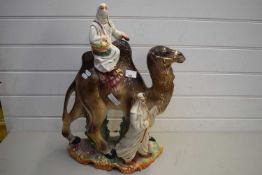 LARGE CAPO DI MONTE MODEL OF CAMEL WITH RIDER AND ATTENDANT FIGURE