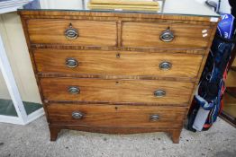 GEORGIAN MAHOGANY CHEST OF TWO SHORT AND THREE LONG DRAWERS WITH OVAL BRASS PLATE HANDLES, 108CM