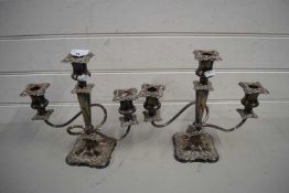 PAIR OF SILVER PLATED THREE BRANCH CANDELABRA