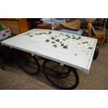 LARGE FOUR WHEEL MARKET CART WITH PAINTED TOP, 161CM LONG