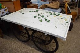 LARGE FOUR WHEEL MARKET CART WITH PAINTED TOP, 161CM LONG