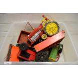 BOX OF VARIOUS METAL AND PLASTIC TOY TRACTORS TO INCLUDE MINIC EXAMPLES