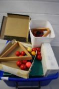 BOX CONTAINING SETS OF MINIATURE POOL AND SNOOKER BALLS