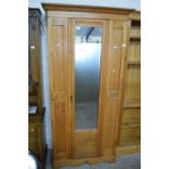 LATE VICTORIAN SATINWOOD WARDROBE WITH SINGLE MIRRORED DOOR, 195CM HIGH