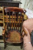 VICTORIAN STAINED BEECH AND ELM WINDSOR CHAIR, 110CM HIGH