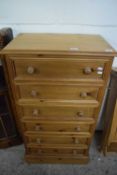 NARROW MODERN PINE SIX DRAWER CHEST, 61CM WIDE