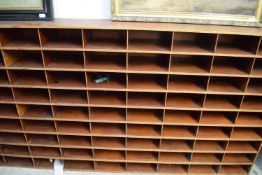 LARGE WOODEN PIGEONHOLED CABINET, 240CM WIDE