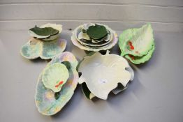 MIXED LOT VARIOUS LEAF FORMED BOWLS AND DISHES TO INCLUDE A RANGE OF CARLTON WARE AND CROWN DEVON