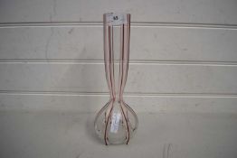 20TH CENTURY CLEAR AND RED LINED ART GLASS VASE OF ONION FORM