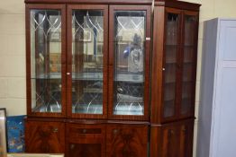 FLAME MAHOGANY VENEERED LOUNGE DISPLAY CABINET WITH GLAZED TOP SECTION AND DRAWER AND CUPBOARD
