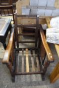 LATE 19TH/EARLY 20TH CENTURY OAK ARMCHAIR FRAME WITH RECLINING BACK FEATURE, APPROX 85CM HIGH