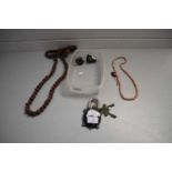 CHINESE PADLOCK FORMED AS A TURTLE, BEADWORK NECKLACES AND VARIOUS OTHER ITEMS