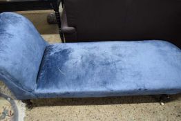LATE VICTORIAN BLUE UPHOLSTERED CHAISE LONGUE, 170CM LONG