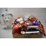 MIXED LOT VARIOUS CHRISTMAS RIBBON, CANDLES, CARDS, PLUS A FURTHER PEARL EFFECT BEAR MODEL