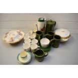 MIXED LOT COMPRISING A CHARTWELL COFFEE SET, HOLKHAM COFFEE POT AND MUGS, PLUS OTHER VEGETABLE