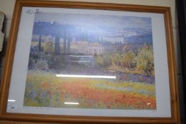 AFTER MALVA, SUNLIGHT ON THE POPPY FIELD, COLOURED PRINT, F/G, 77CM WIDE