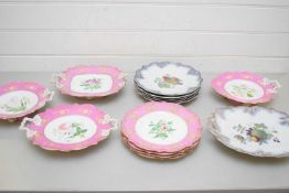 COLLECTION OF VARIOUS 19TH CENTURY DESSERT CHINA WARES TO INCLUDE DOUBLE HANDLED AND LOOP FORMED