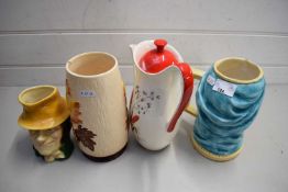 MIXED LOT COMPRISING A CROWN CLARENCE RETRO COFFEE POT, SYLVAC LEAF PATTERN JUG AND TWO CHARACTER