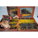 TWO HORNBY RAILWAYS CARDBOARD BOXES CONTAINING VARIOUS UNRELATED ROLLING STOCK AND TRACK