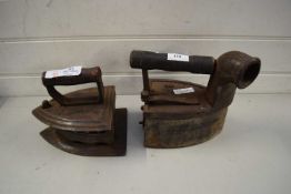 TWO VINTAGE CAST IRON IRONS