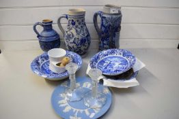 MIXED LOT COMPRISING GERMAN WESTERWALD POTTERY JUGS AND BEER STEIN, TOGETHER WITH COPELAND SPODE