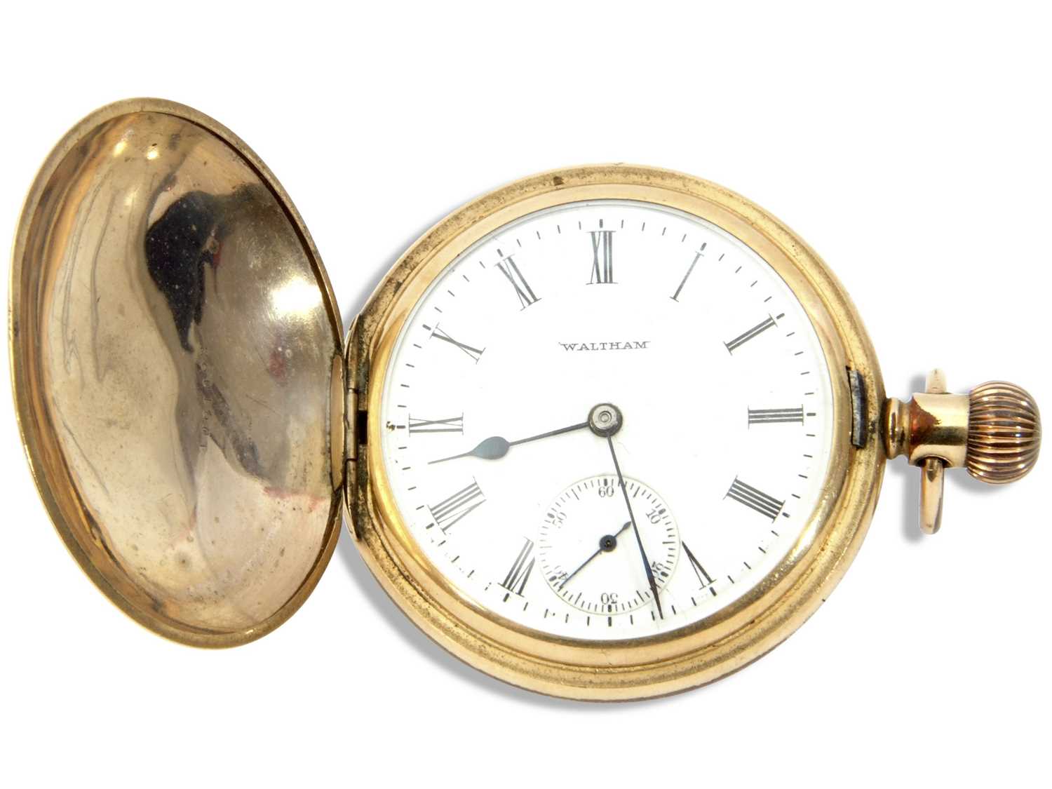 Last quarter of 19th/early 20th century Gents gold plated Waltham full hunter pocket watch with