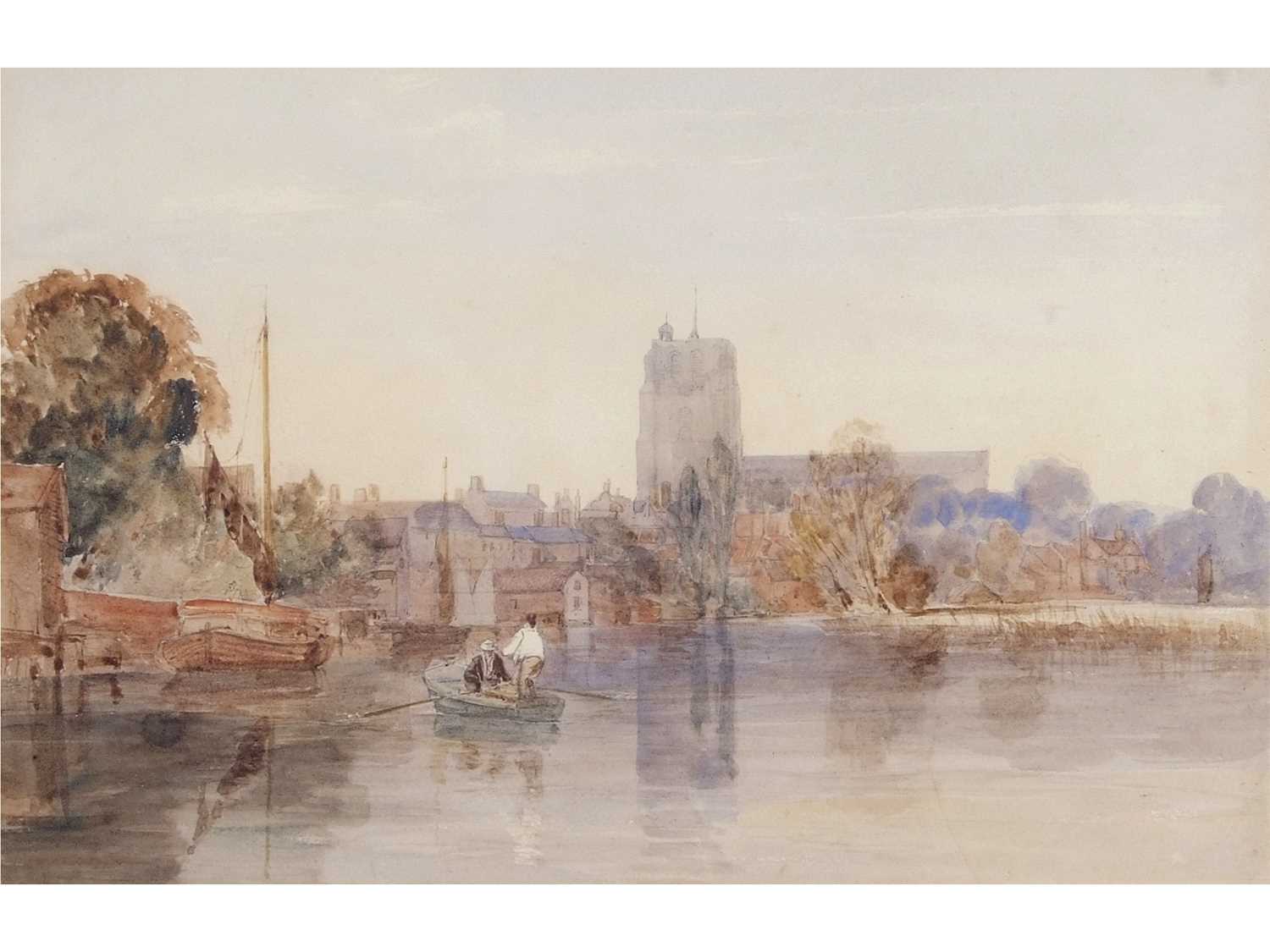 Thomas Lound (British, 1802-1861), Beccles from the River Waveney, Watercolour. 11x16.5ins