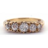 Five stone diamond ring featuring five graduated round old brilliant cut diamonds, 0.75ct wt approx,