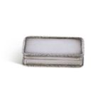 Regency period silver snuff box of rectangular shape with rounded corners, applied beaded edges